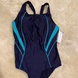 NWT Fashion World One piece Swimsuit Black &Teal